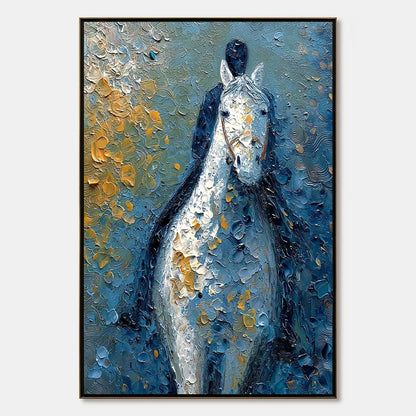 NOBLE COMPANION: Textured Impasto Horse and Rider Painting | hanging in living room, Abstract wall art