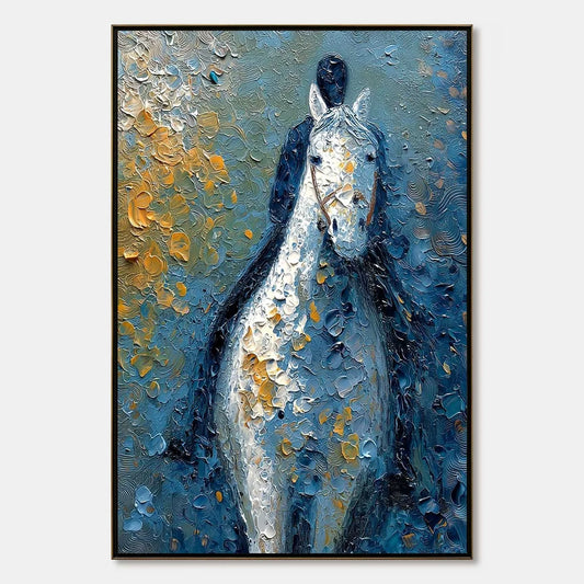 NOBLE COMPANION: Textured Impasto Horse and Rider Painting | hanging in living room, Abstract wall art
