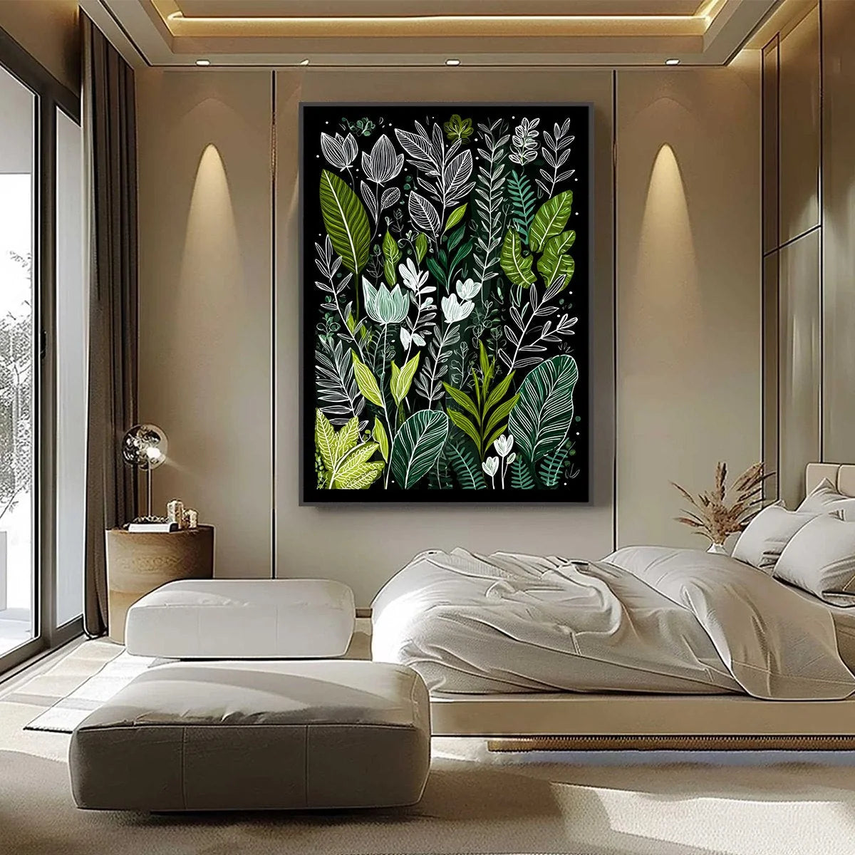 NOCTURNAL GARDEN: Modern Graphic Botanical Illustration Art | Abstract closeup, raised brushwork detail