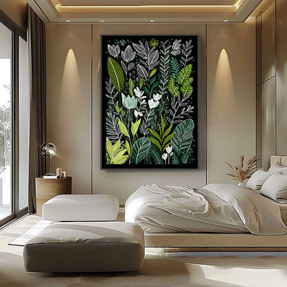 NOCTURNAL GARDEN: Modern Graphic Botanical Illustration Art | Abstract closeup, raised brushwork detail