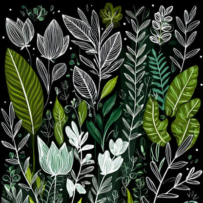 NOCTURNAL GARDEN: Modern Graphic Botanical Illustration Art | rolled canvas, ready for custom framing