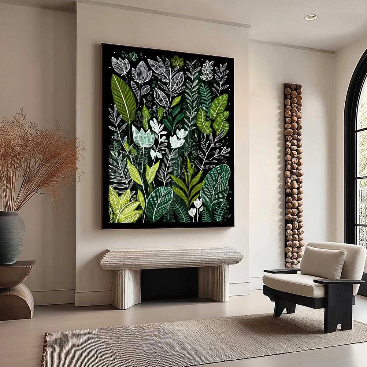 NOCTURNAL GARDEN: Modern Graphic Botanical Illustration Art | multi-color palette, original oil on stretched canvas art
