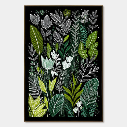 NOCTURNAL GARDEN: Modern Graphic Botanical Illustration Art | hanging in living room, Abstract wall art