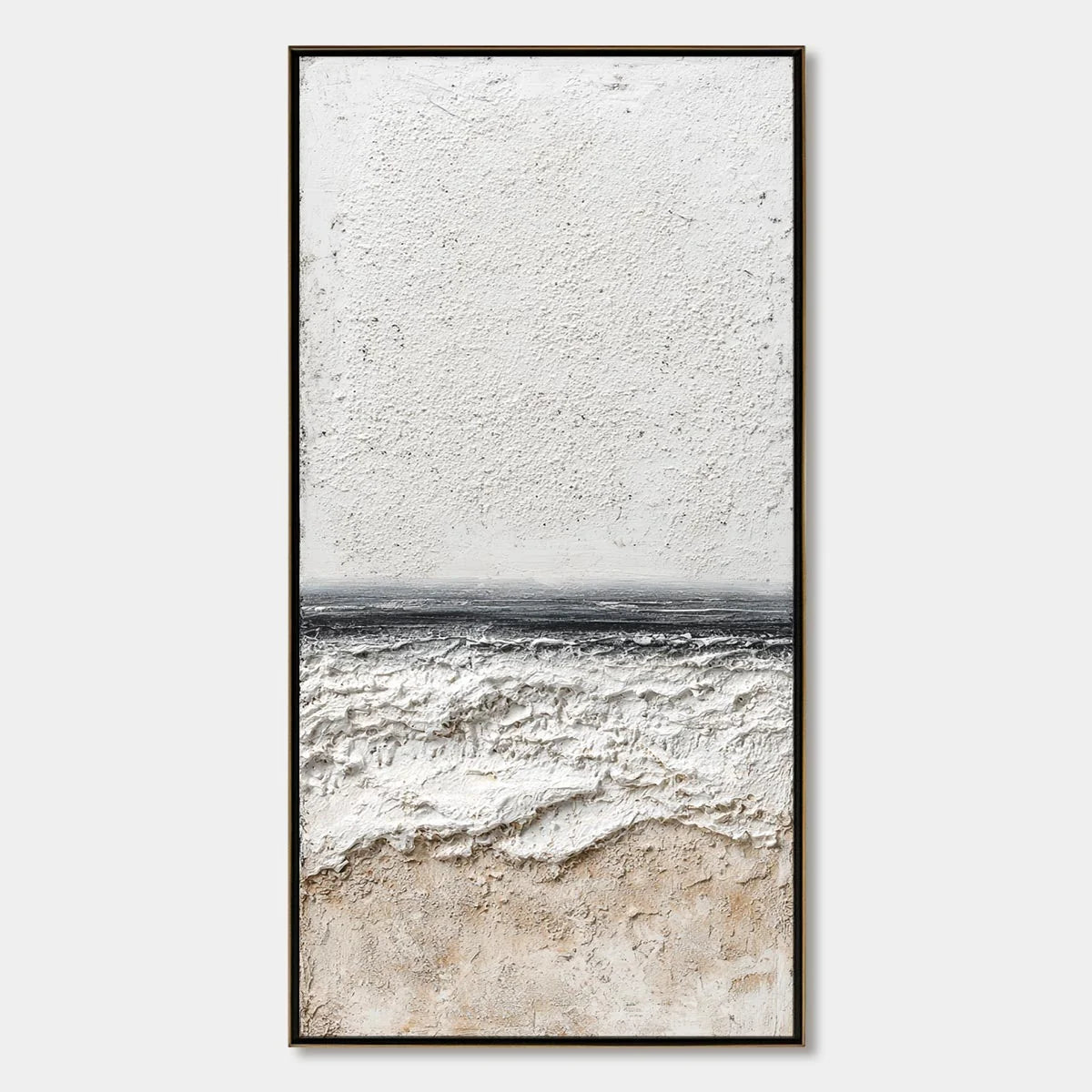 NOIR HORIZON: Textured Minimalist Black and White Seascape | hanging in living room, Minimalist wall art