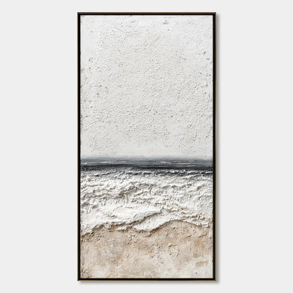 NOIR HORIZON: Textured Minimalist Black and White Seascape | hanging in living room, Minimalist wall art
