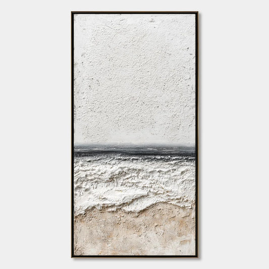 NOIR HORIZON: Textured Minimalist Black and White Seascape | hanging in living room, Minimalist wall art