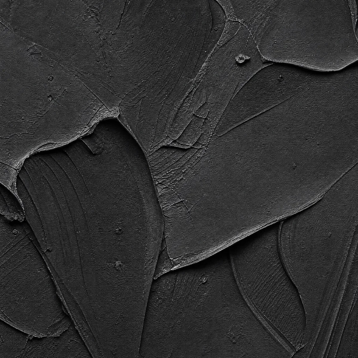 OBSIDIAN: Textured Minimalist Impasto Painting in Deep Black | rectangular format, hand-painted canvas edge