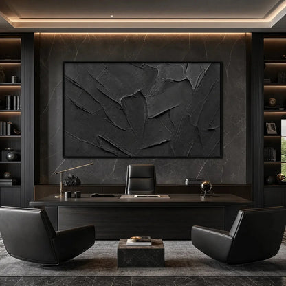 OBSIDIAN: Textured Minimalist Impasto Painting in Deep Black | rolled canvas, ready for custom framing