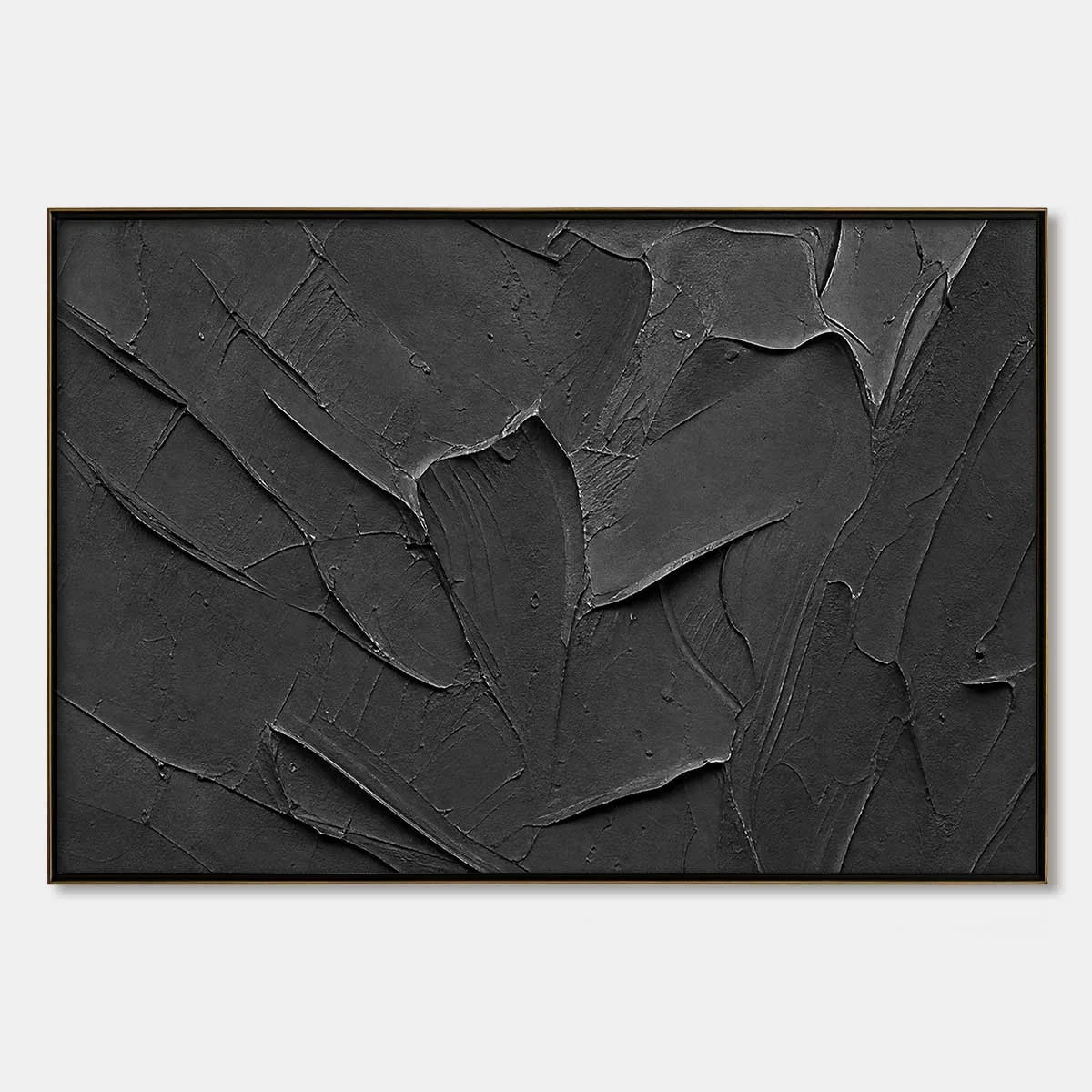 OBSIDIAN: Textured Minimalist Impasto Painting in Deep Black | hanging in living room, Minimalist wall art