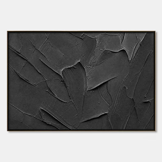 OBSIDIAN: Textured Minimalist Impasto Painting in Deep Black | hanging in living room, Minimalist wall art