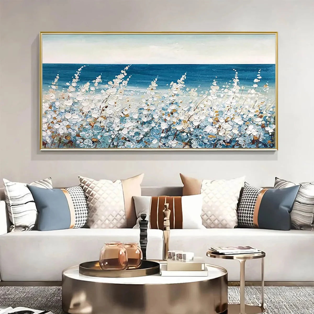 OCEAN BREEZE: Impasto Seascape Oil Painting in Blue and White | Abstract closeup, raised brushwork detail