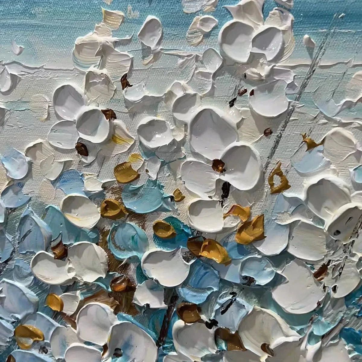 OCEAN BREEZE: Impasto Seascape Oil Painting in Blue and White | rectangular format, hand-painted canvas edge