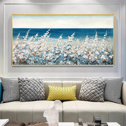 OCEAN BREEZE: Impasto Seascape Oil Painting in Blue and White | Abstract mood, soft natural light studio shot