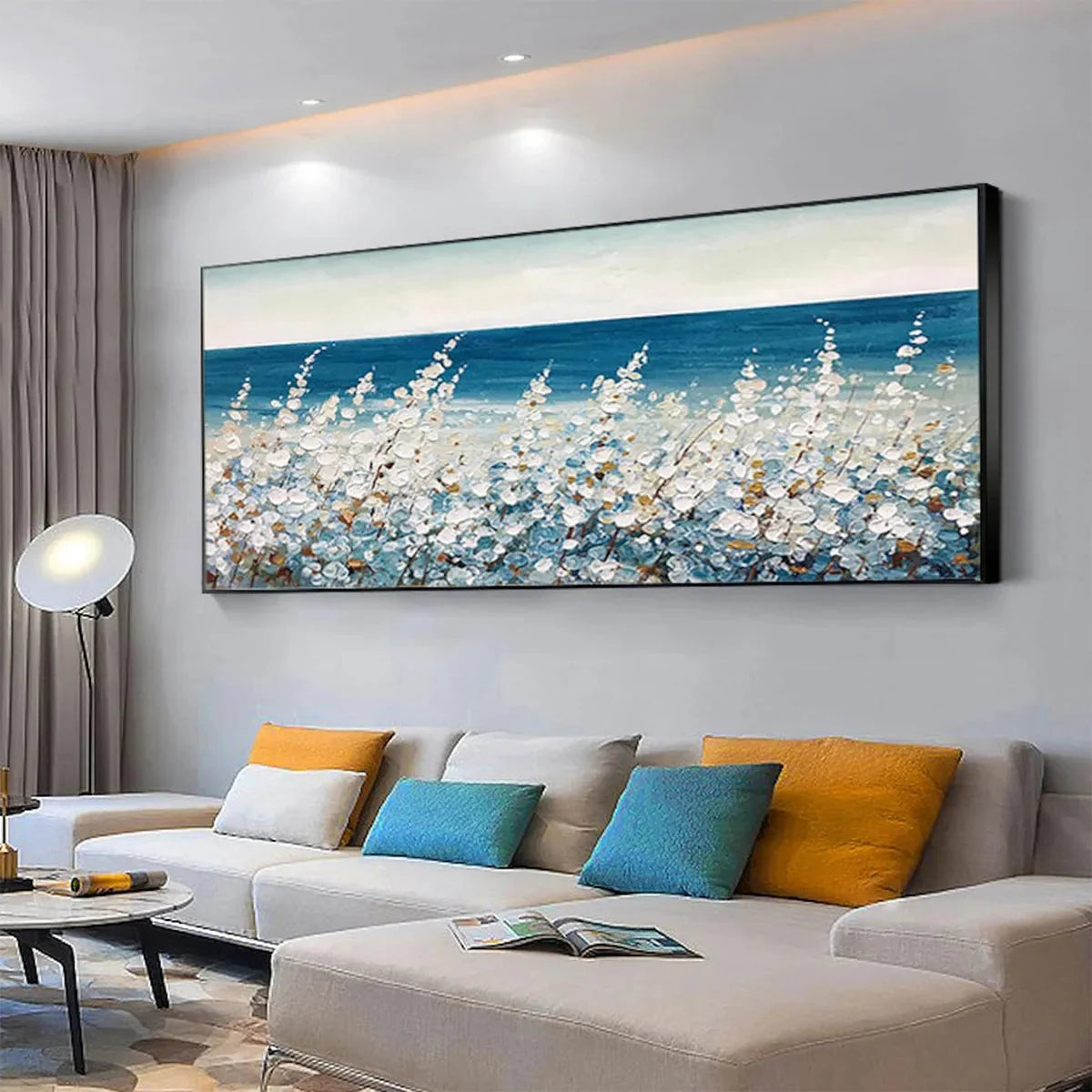OCEAN BREEZE: Impasto Seascape Oil Painting in Blue and White | multi-color palette, original oil on stretched canvas art