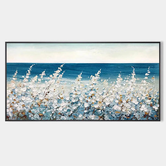 OCEAN BREEZE: Impasto Seascape Oil Painting in Blue and White | hanging in living room, Abstract wall art