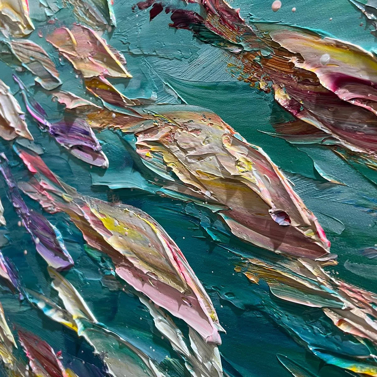 OCEAN CURRENTS: Textured Abstract Seascape Painting in Blues and Greens | rectangular format, hand-painted canvas edge