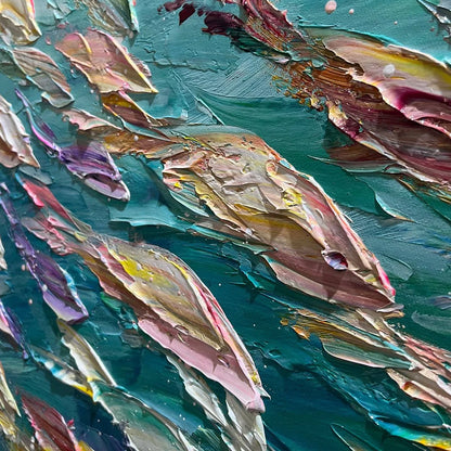 OCEAN CURRENTS: Textured Abstract Seascape Painting in Blues and Greens | rectangular format, hand-painted canvas edge