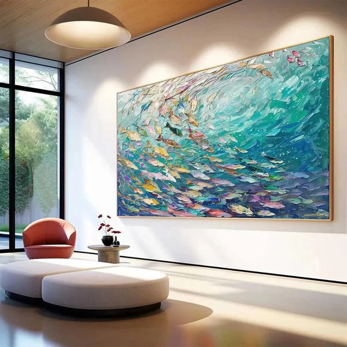 OCEAN CURRENTS: Textured Abstract Seascape Painting in Blues and Greens | rolled canvas, ready for custom framing