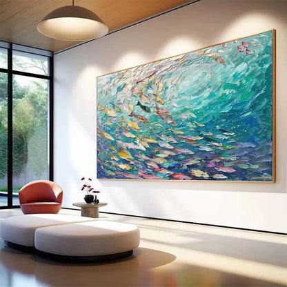 OCEAN CURRENTS: Textured Abstract Seascape Painting in Blues and Greens | rolled canvas, ready for custom framing