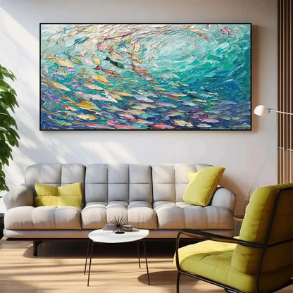 OCEAN CURRENTS: Textured Abstract Seascape Painting in Blues and Greens | Abstract mood, soft natural light studio shot
