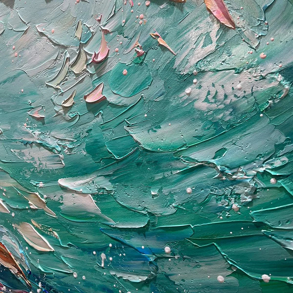 OCEAN CURRENTS: Textured Abstract Seascape Painting in Blues and Greens | green palette, original oil on stretched canvas art