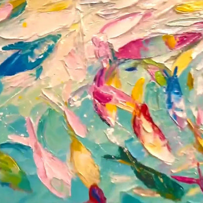OCEAN CURRENTS: Textured Abstract Seascape Painting in Blues and Greens | texture detail, palette knife marks visible