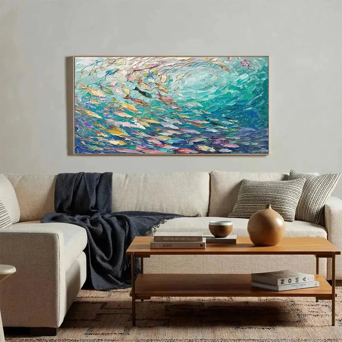 OCEAN CURRENTS: Textured Abstract Seascape Painting in Blues and Greens | texture detail, palette knife marks visible