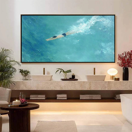 OCEAN DIVE: Textured Minimalist Seascape Oil Painting