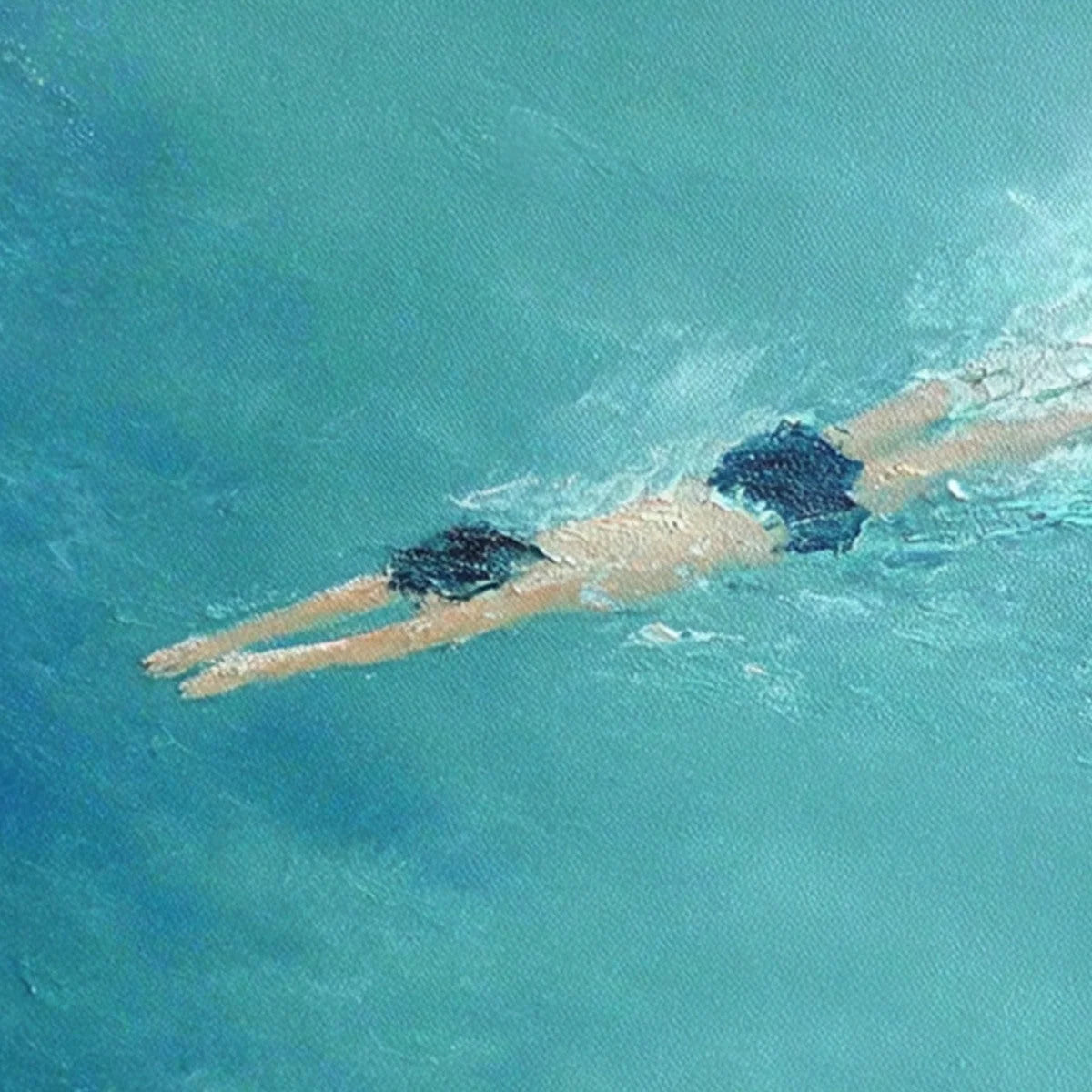OCEAN DIVE: Textured Minimalist Seascape Oil Painting | rectangular format, hand-painted canvas edge