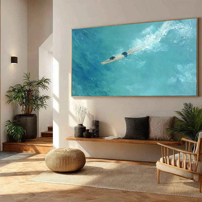 OCEAN DIVE: Textured Minimalist Seascape Oil Painting | rolled canvas, ready for custom framing