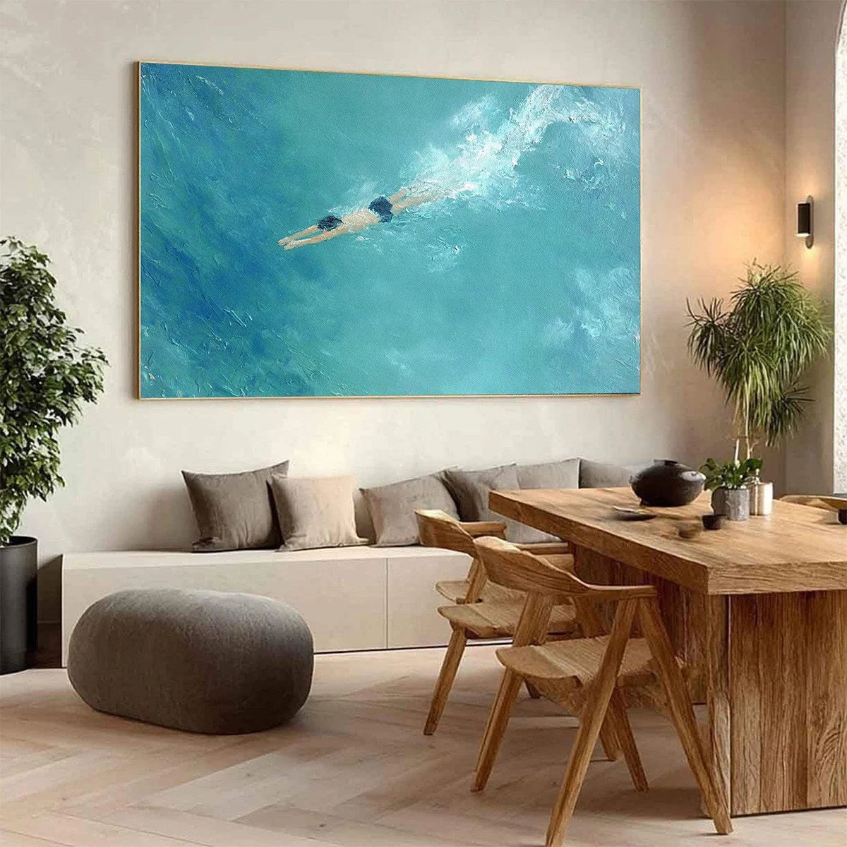 OCEAN DIVE: Textured Minimalist Seascape Oil Painting | multi-color palette, original oil on stretched canvas art