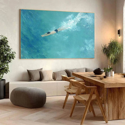 OCEAN DIVE: Textured Minimalist Seascape Oil Painting | multi-color palette, original oil on stretched canvas art