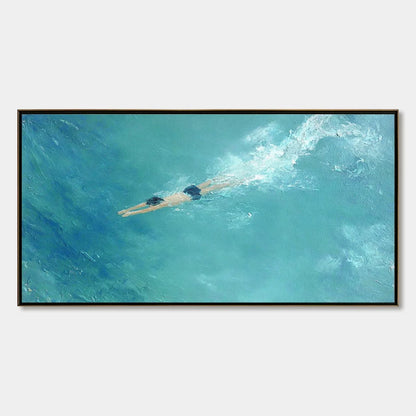 OCEAN DIVE: Textured Minimalist Seascape Oil Painting | hanging in living room, Minimalist wall art