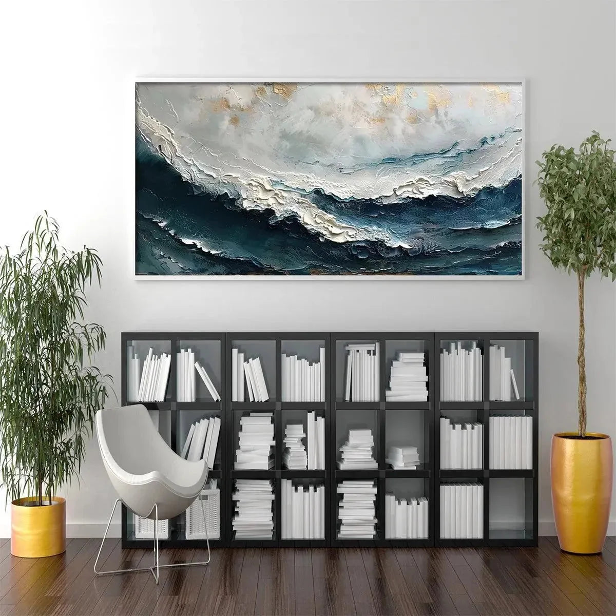 OCEAN DREAM: Textured Abstract Ocean Painting in Blue, White, and Gold | Abstract mood, soft natural light studio shot