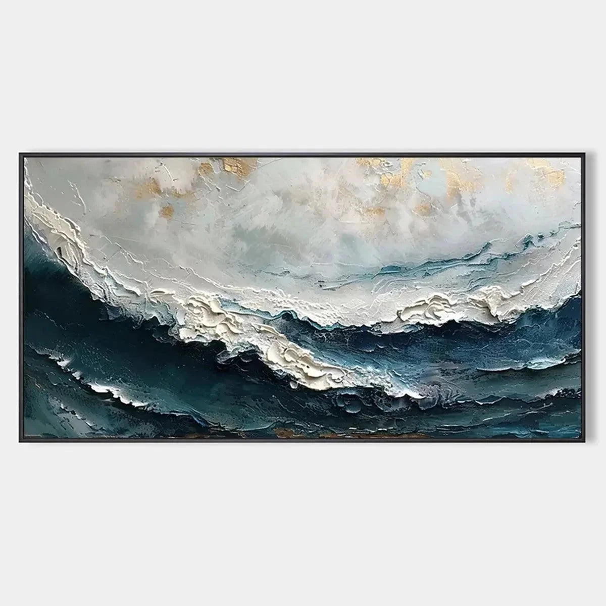 OCEAN DREAM: Textured Abstract Ocean Painting in Blue, White, and Gold | hanging in living room, Abstract wall art