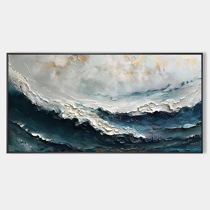 OCEAN DREAM: Textured Abstract Ocean Painting in Blue, White, and Gold | hanging in living room, Abstract wall art