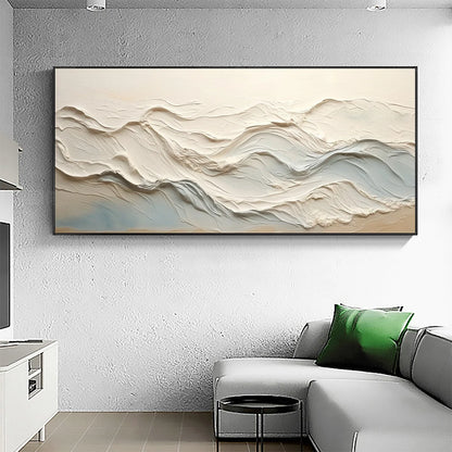 OCEAN ECHOES: Textured Abstract Oil Painting | gold frame stretched on neutral wall