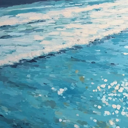 OCEAN EMBRACE: Romantic Beach Scene Oil Painting | black frame version on white wall