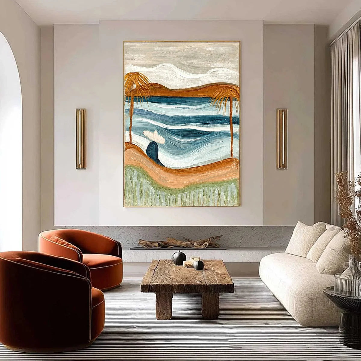 OCEAN REVERIE: Textured Wabi Sabi Style Coastal Landscape Painting | Landscape closeup, raised brushwork detail
