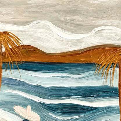 OCEAN REVERIE: Textured Wabi Sabi Style Coastal Landscape Painting | rectangular format, hand-painted canvas edge