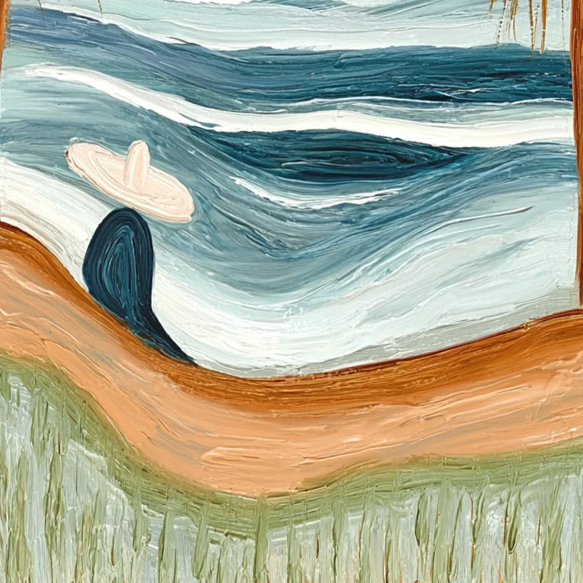 OCEAN REVERIE: Textured Wabi Sabi Style Coastal Landscape Painting | rolled canvas, ready for custom framing