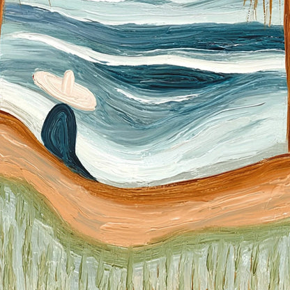 OCEAN REVERIE: Textured Wabi Sabi Style Coastal Landscape Painting | rolled canvas, ready for custom framing