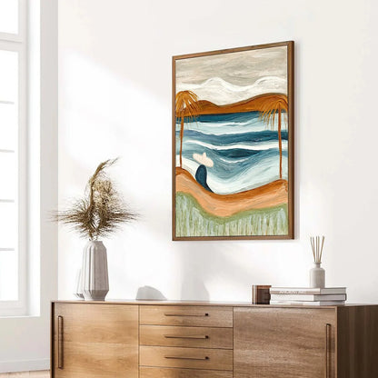 OCEAN REVERIE: Textured Wabi Sabi Style Coastal Landscape Painting | multi-color palette, original oil on stretched canvas art