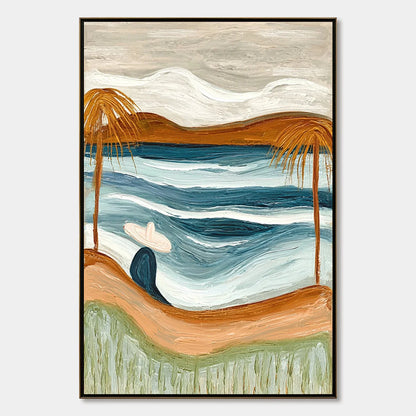 OCEAN REVERIE: Textured Wabi Sabi Style Coastal Landscape Painting | hanging in living room, Landscape wall art