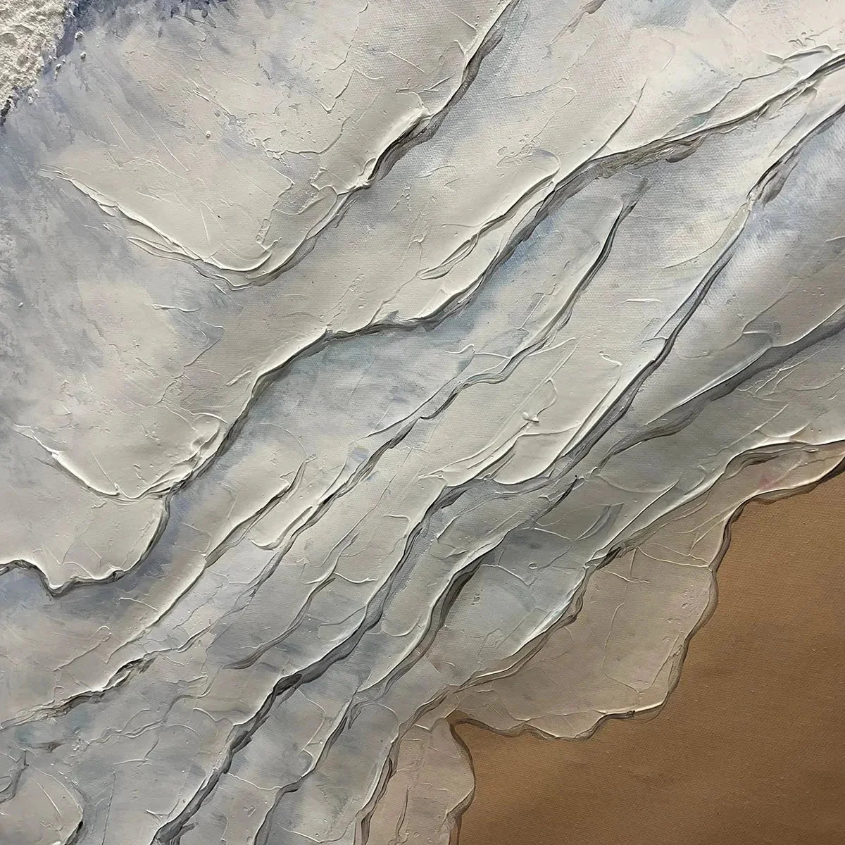 OCEAN’S EMBRACE: Ocean Painting in Blue, White, and Beige, Textured Canvas, Modern Wall Art | black frame version on white wall
