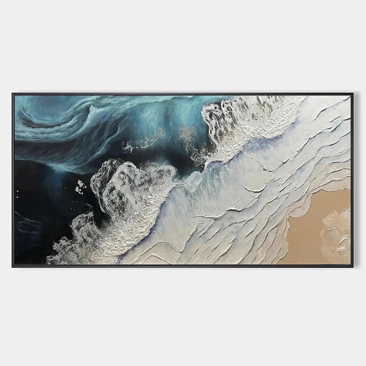 OCEAN’S EMBRACE: Ocean Painting in Blue, White, and Beige, Textured Canvas, Modern Wall Art | hanging in living room, Abstract wall art