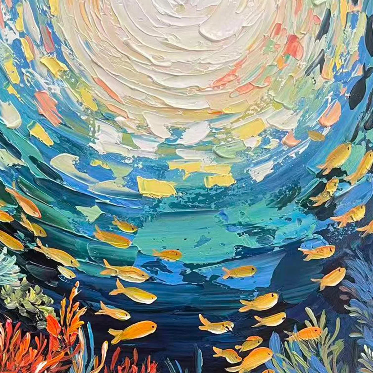 OCEAN’S GRACE: Textured Impasto Seascape Painting | rectangular format, hand-painted canvas edge
