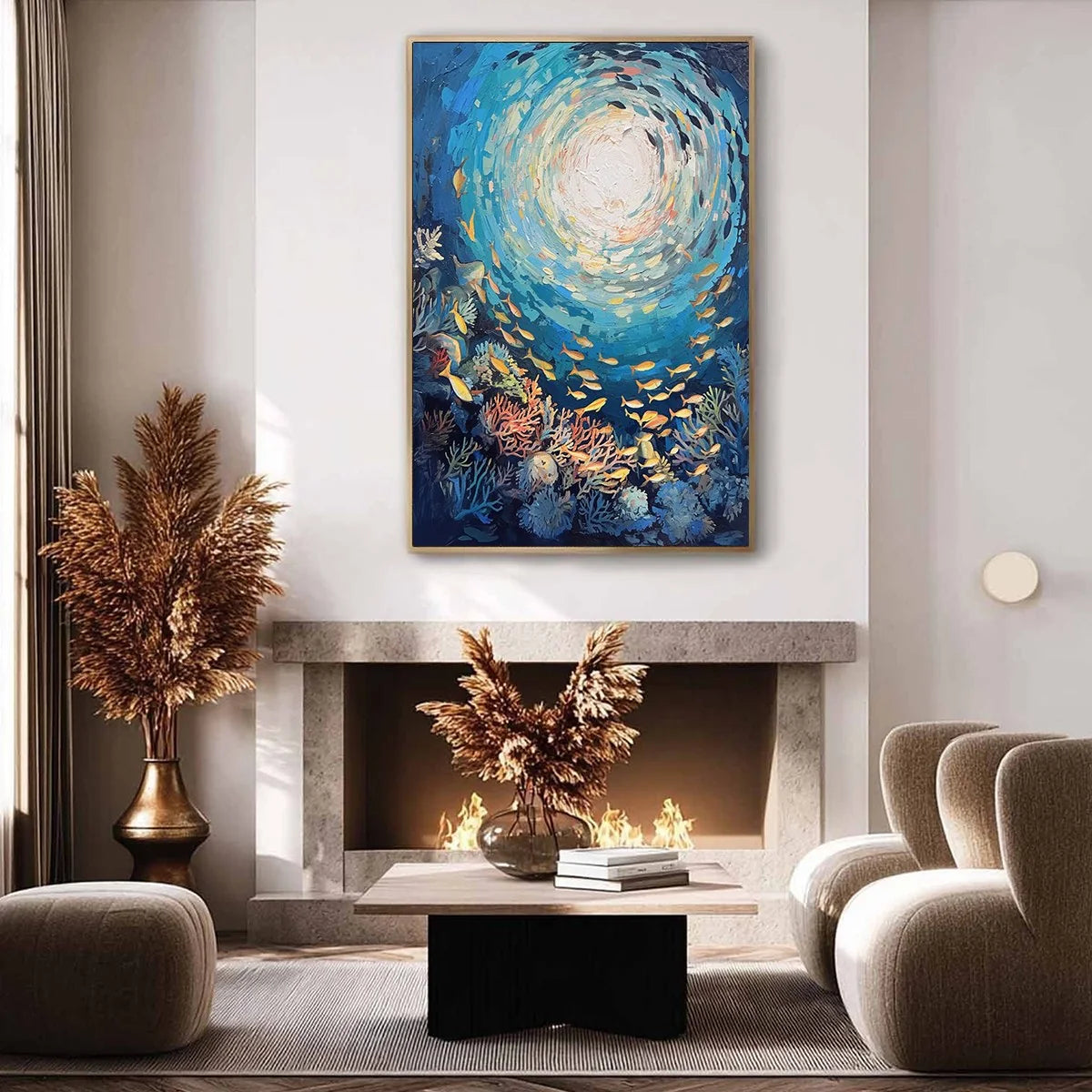 OCEAN’S GRACE: Textured Impasto Seascape Painting | Abstract mood, soft natural light studio shot