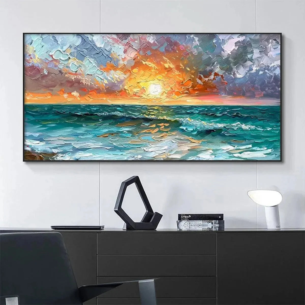 OCEAN SUNSET: Impasto Seascape Painting | Abstract closeup, raised brushwork detail