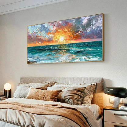 OCEAN SUNSET: Impasto Seascape Painting | Abstract mood, soft natural light studio shot